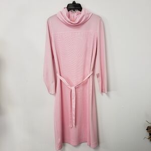 VINTAGE 60s Country Miss Polyester Pink Accordian Pleat Long Sleeve Sheath Dress